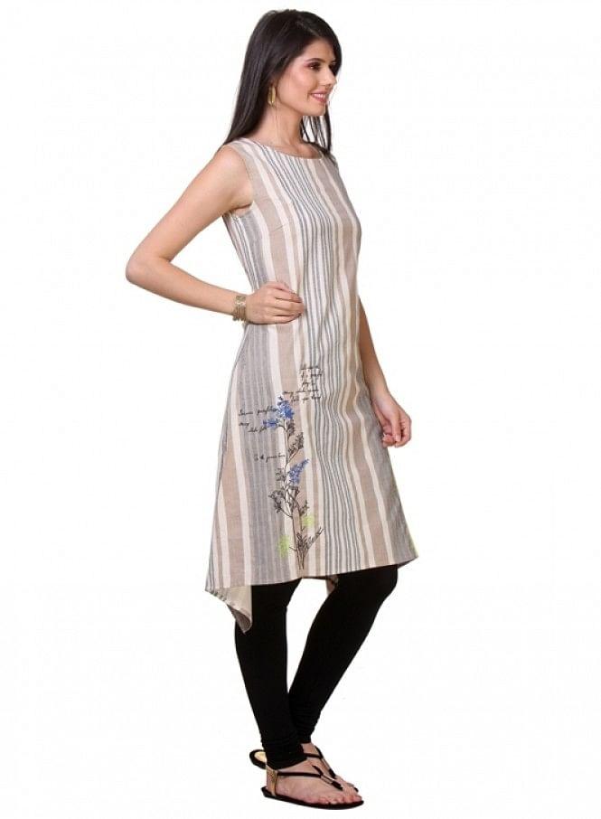 Off-White Printed Sleeveless kurta - wforwoman