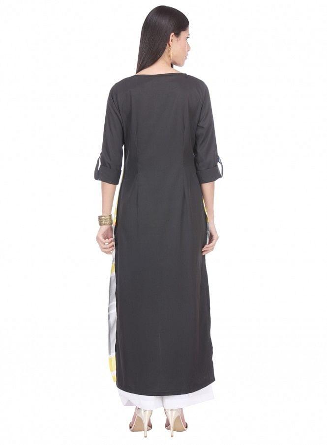 Black Printed 3/4 Sleeve kurta - wforwoman