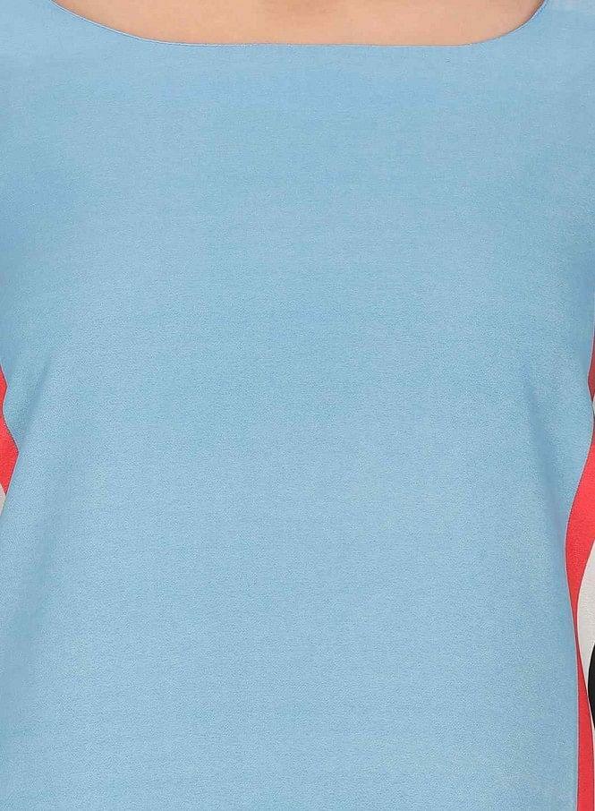 Blue Round Neck Printed kurta - wforwoman