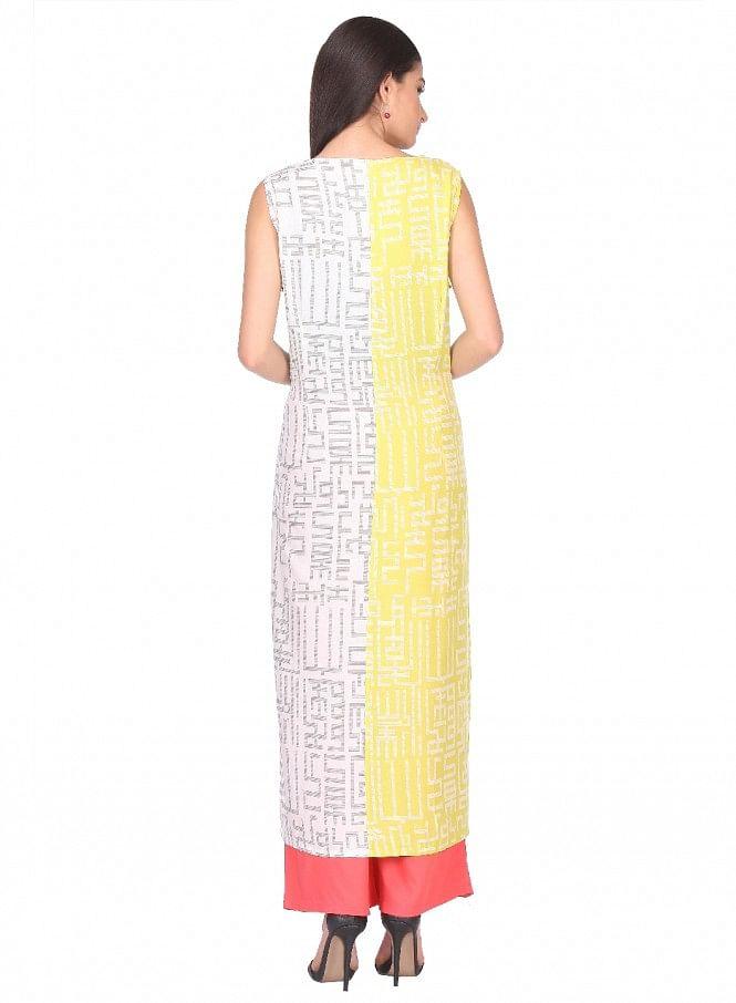 Yellow Printed Sleeveless kurta - wforwoman