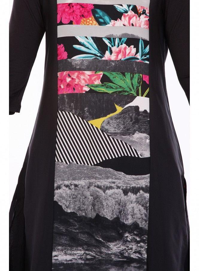 Black Printed 3/4 Sleeve kurta - wforwoman