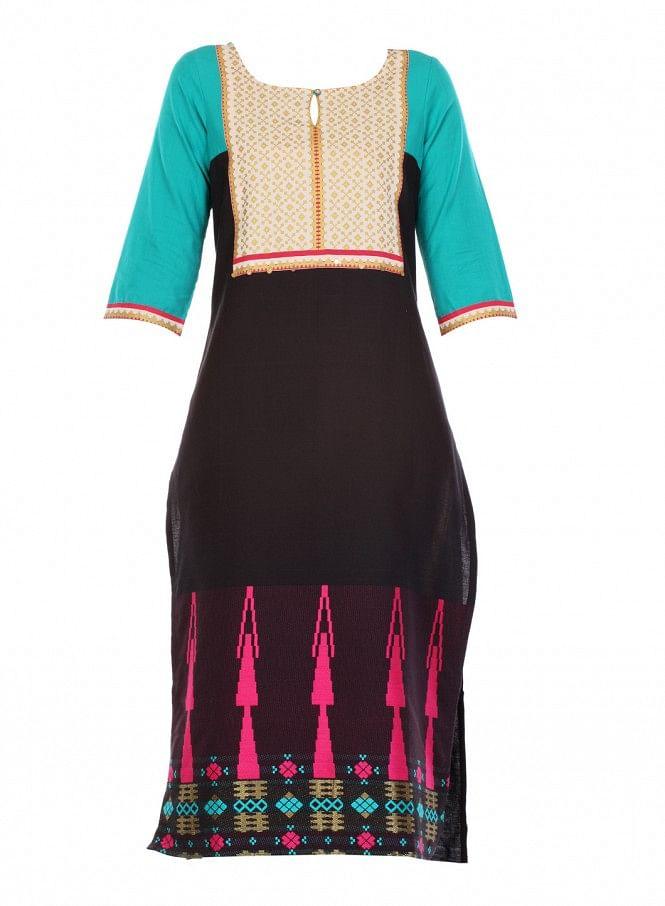 Blue Printed 3/4 Sleeve kurta - wforwoman