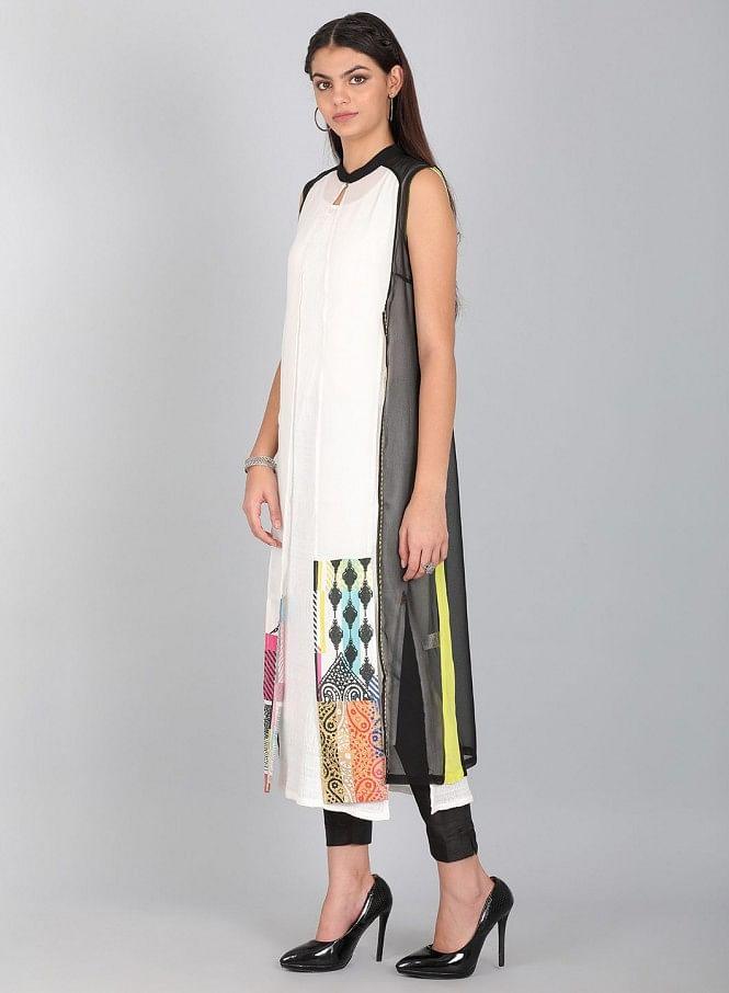 Black Mandarin Neck Solid kurta - wforwoman