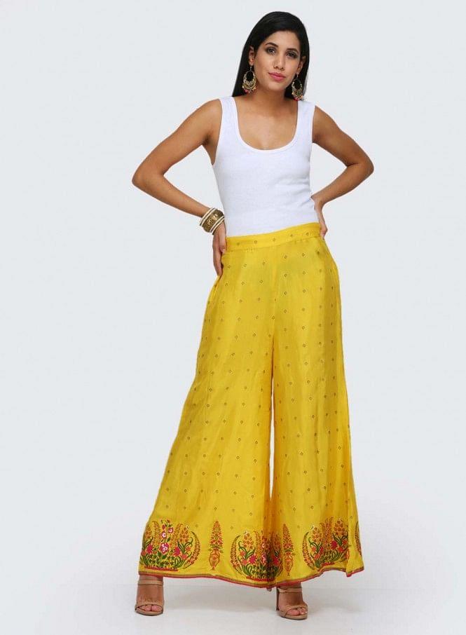 Yellow Printed Palazzos - wforwoman