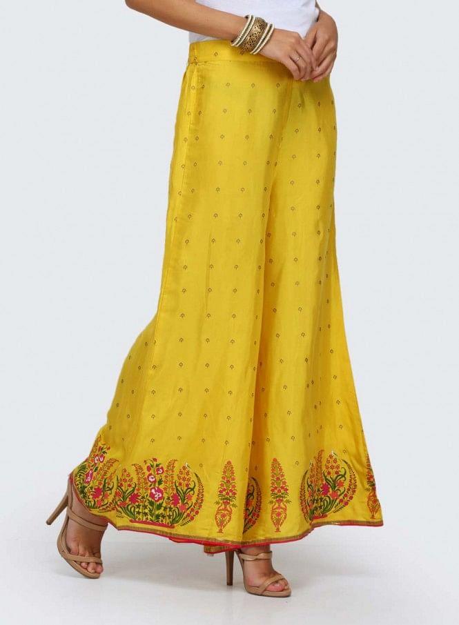 Yellow Printed Palazzos - wforwoman