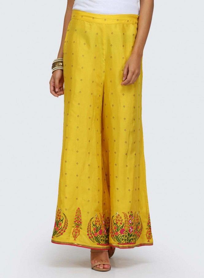Yellow Printed Palazzos - wforwoman