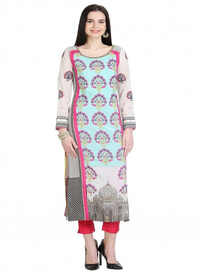 Multicolor 3/4 Sleeve Printed kurta - wforwoman