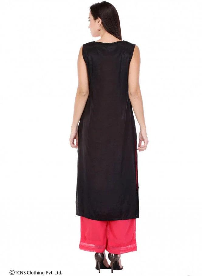 Black Printed Sleeveless kurta - wforwoman