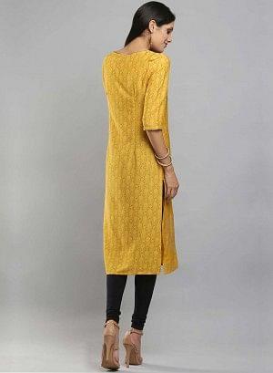 Yellow & Grey Colorblocked Printed kurta - wforwoman