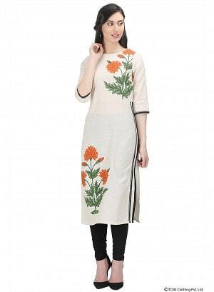 Beige 3/4 Sleeve Round Neck kurta - wforwoman
