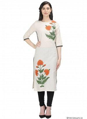 Beige 3/4 Sleeve Round Neck kurta - wforwoman