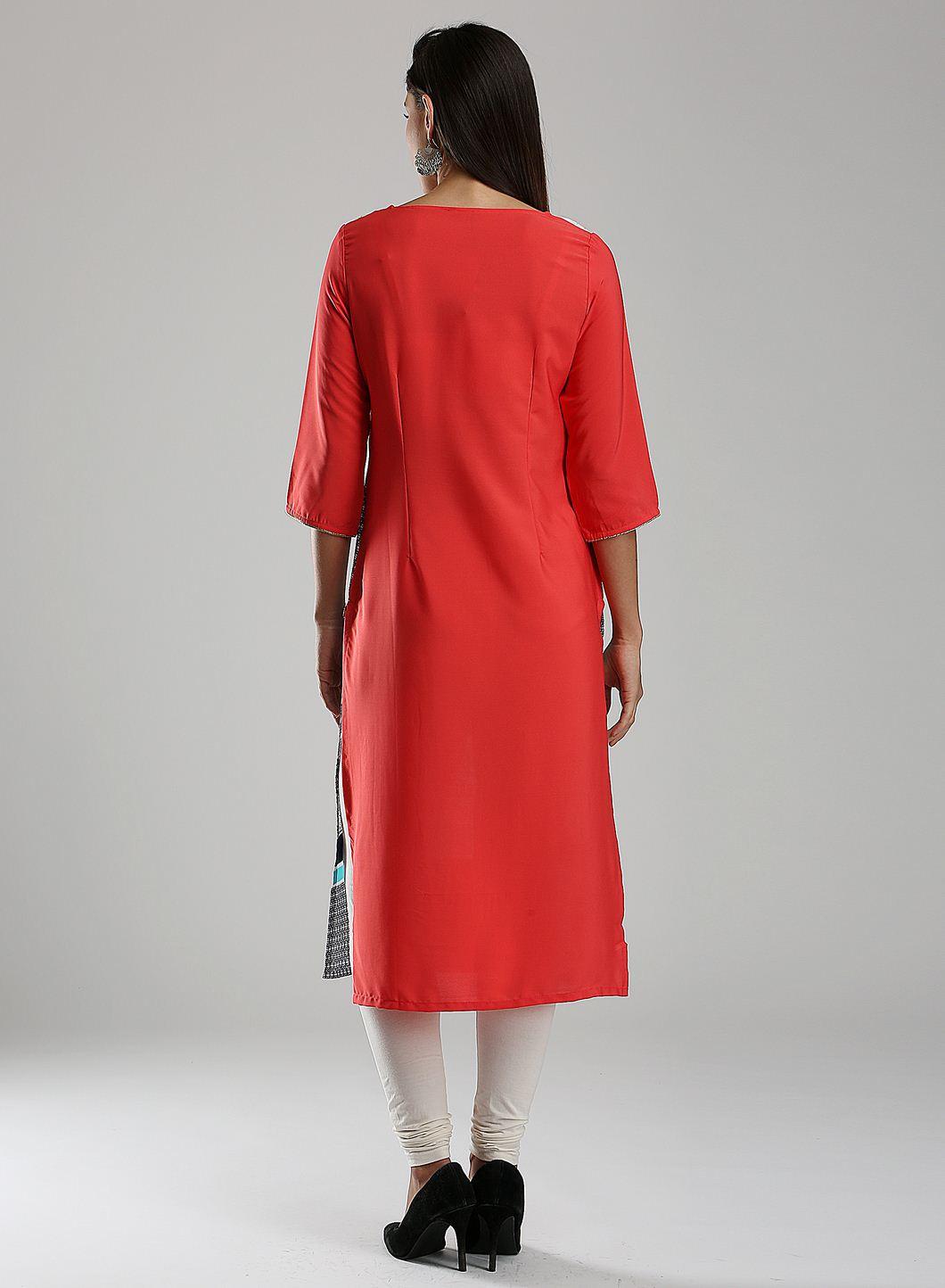 White & Blue Round Neck kurta - wforwoman