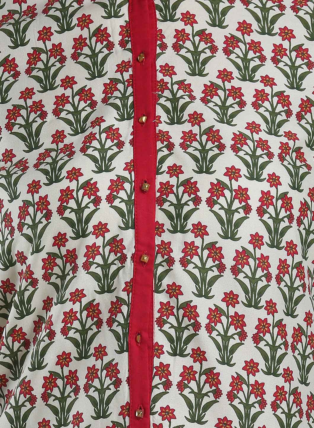 Off-White Mandarin Neck Printed kurta