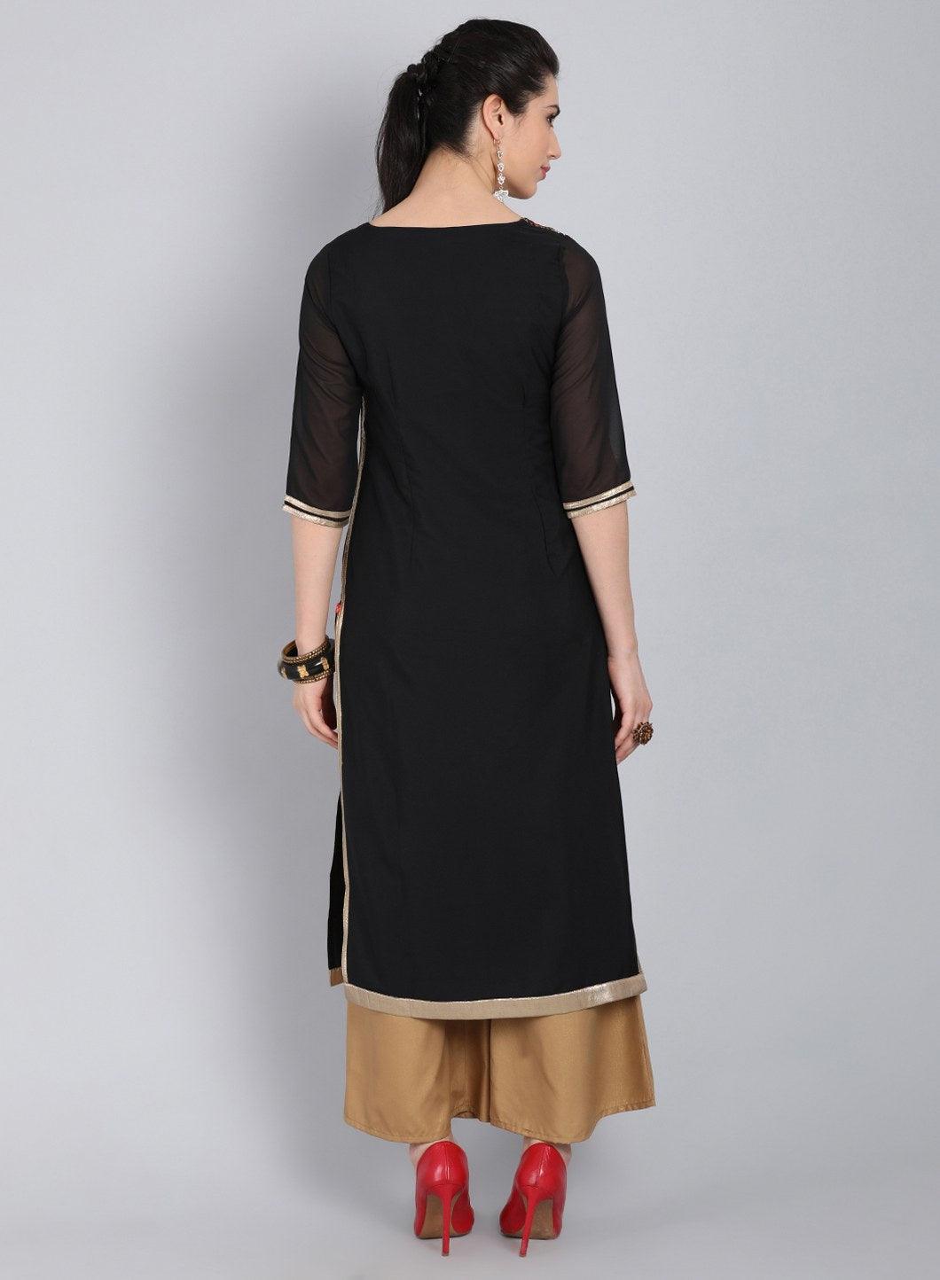 Red & Black Printed Round Neck kurta - wforwoman