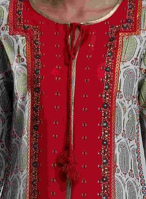 Off-White & Red Printed kurta - wforwoman