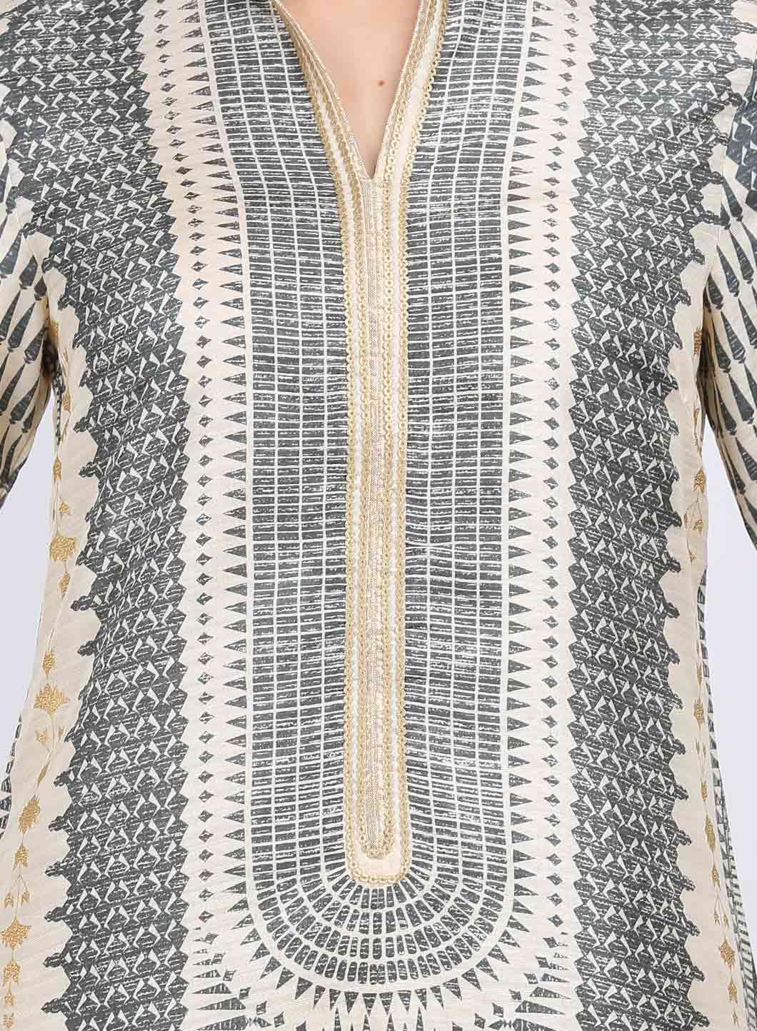 Grey Printed Mandarin Neck kurta - wforwoman