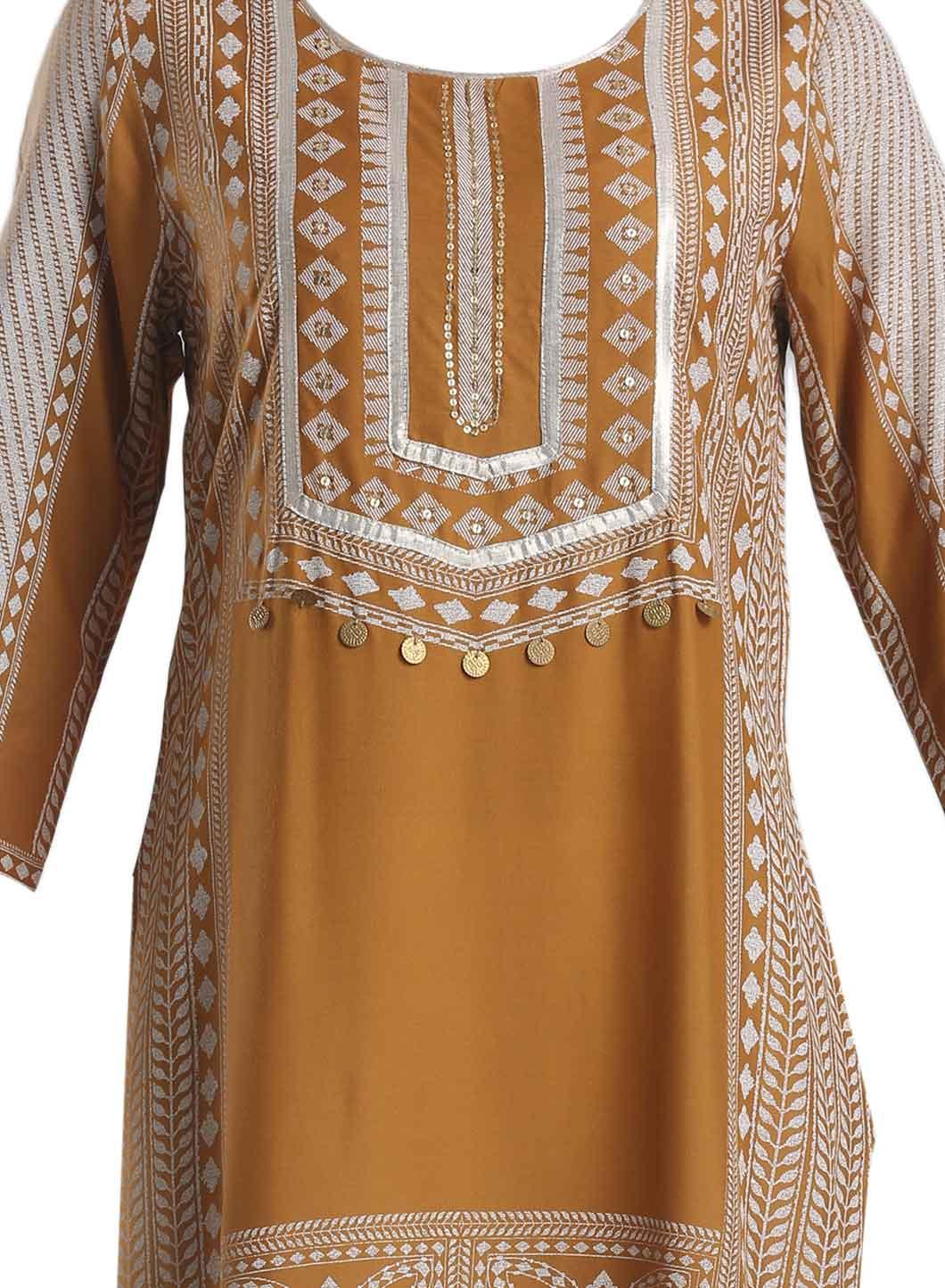 Yellow Printed Round Neck kurta - wforwoman