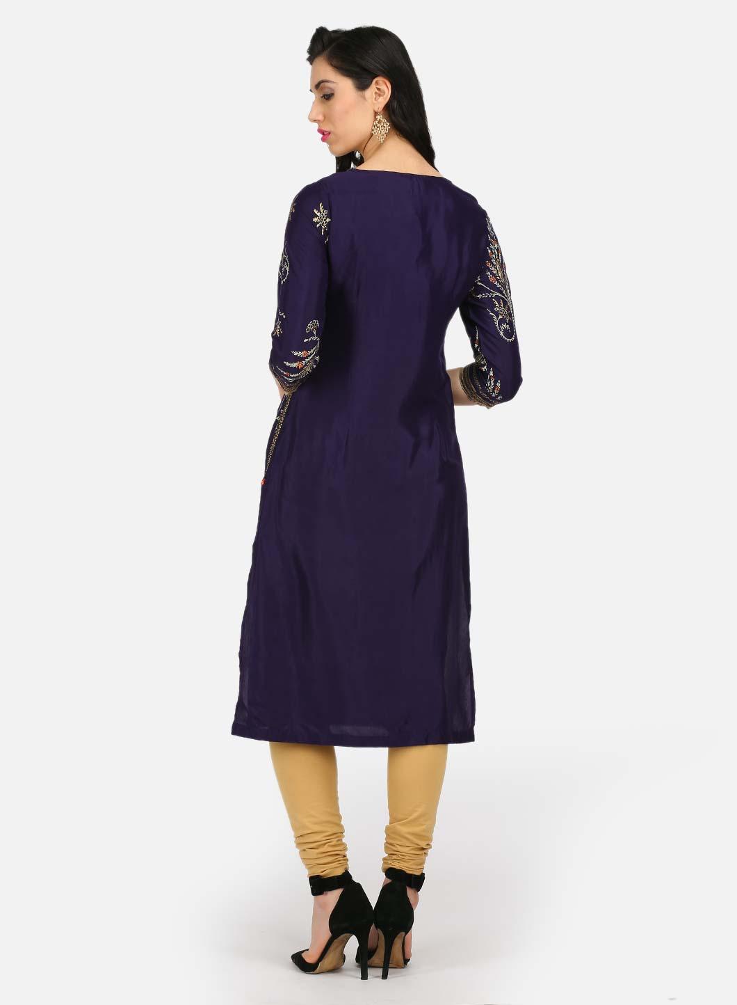 Purple Embellished Round Neck kurta - wforwoman