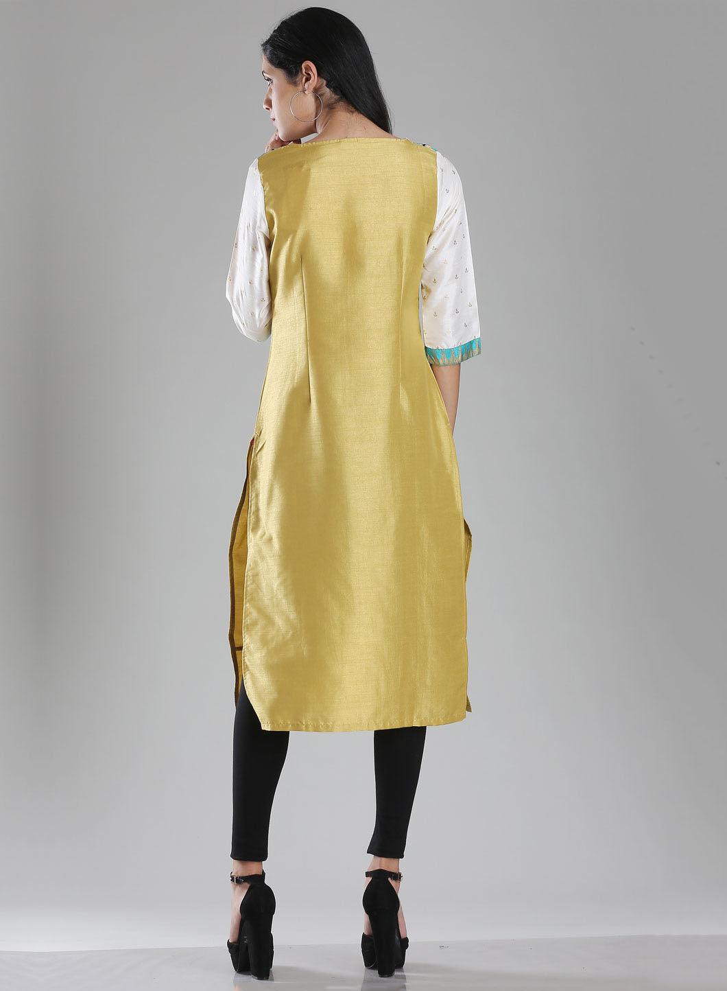 Gold Toned & Off-White Printed kurta - wforwoman