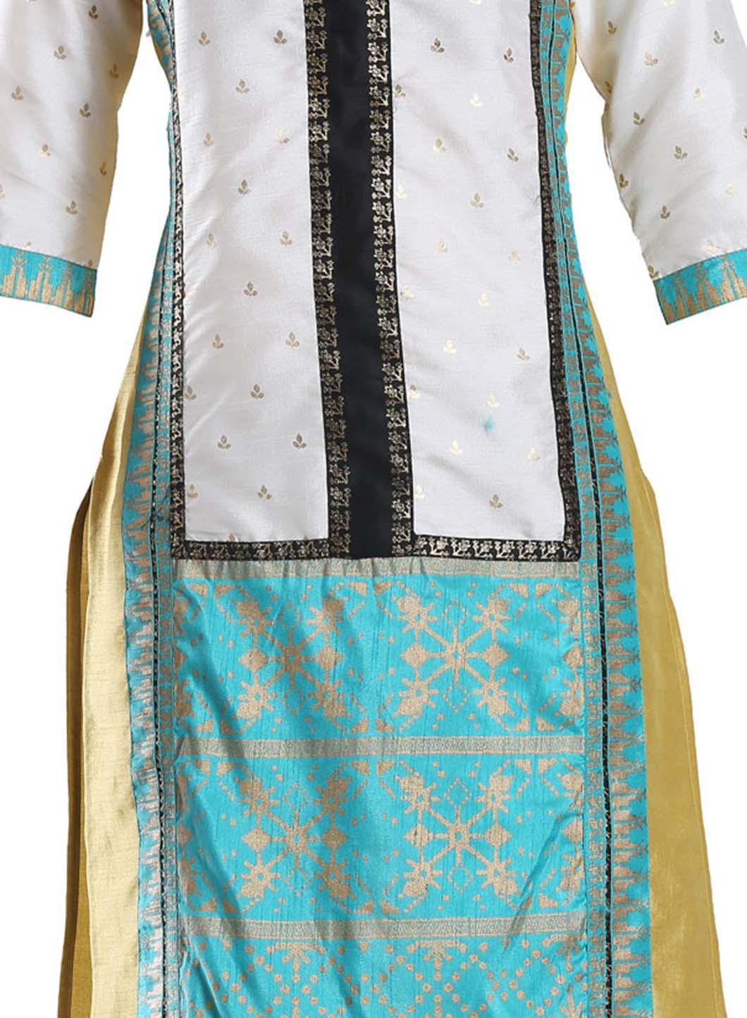 Gold Toned & Off-White Printed kurta - wforwoman