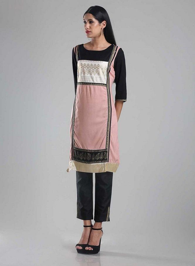 Pink & Black 3/4 Sleeve Printed kurta - wforwoman