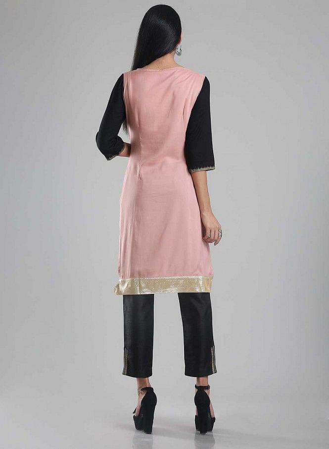 Pink & Black 3/4 Sleeve Printed kurta - wforwoman