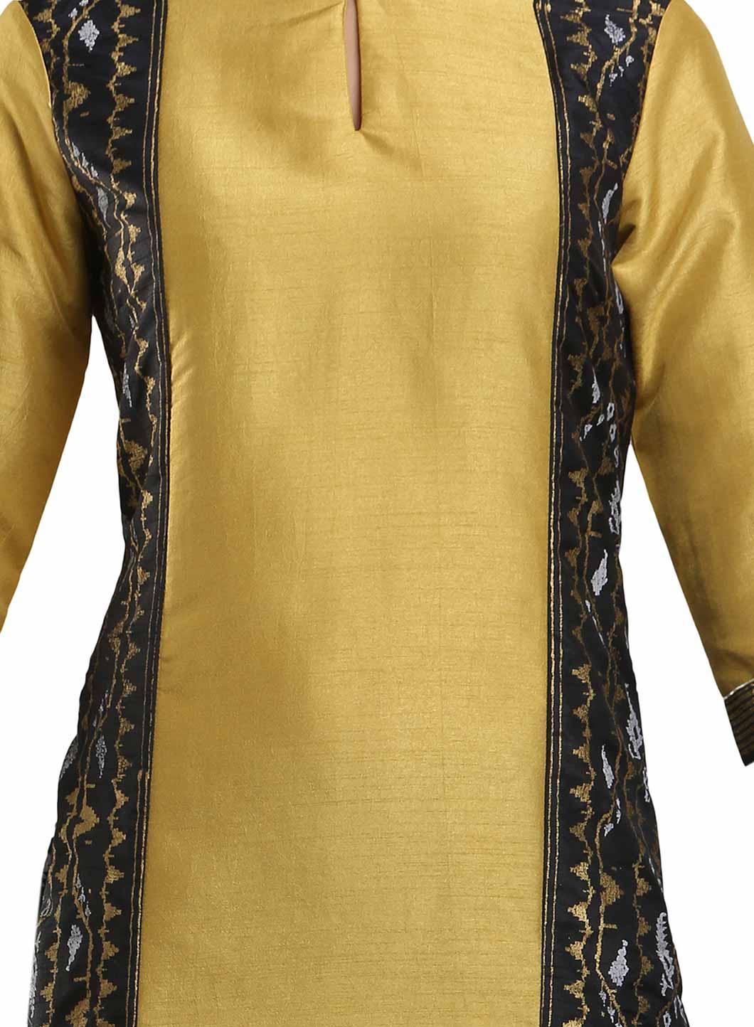 Yellow Mandarin Neck Printed kurta - wforwoman