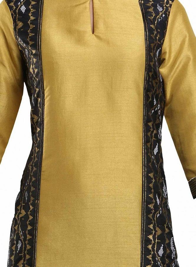 Yellow Mandarin Neck Printed kurta - wforwoman