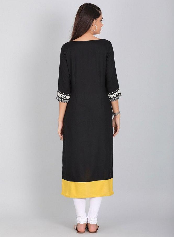 Black & White Round Neck Printed kurta - wforwoman