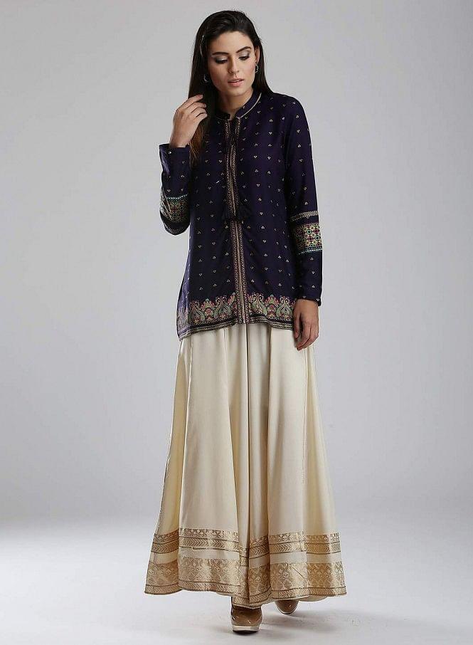 Blue Printed Mandarin Neck kurta - wforwoman