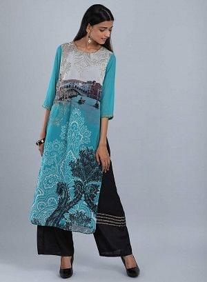 Blue Round Neck Tassel kurta - wforwoman