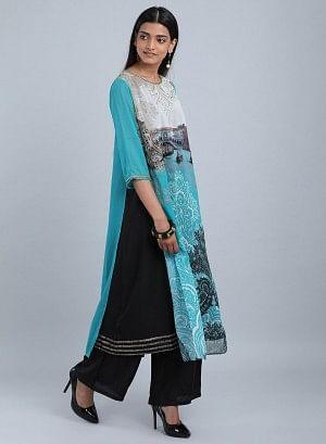Blue Round Neck Tassel kurta - wforwoman