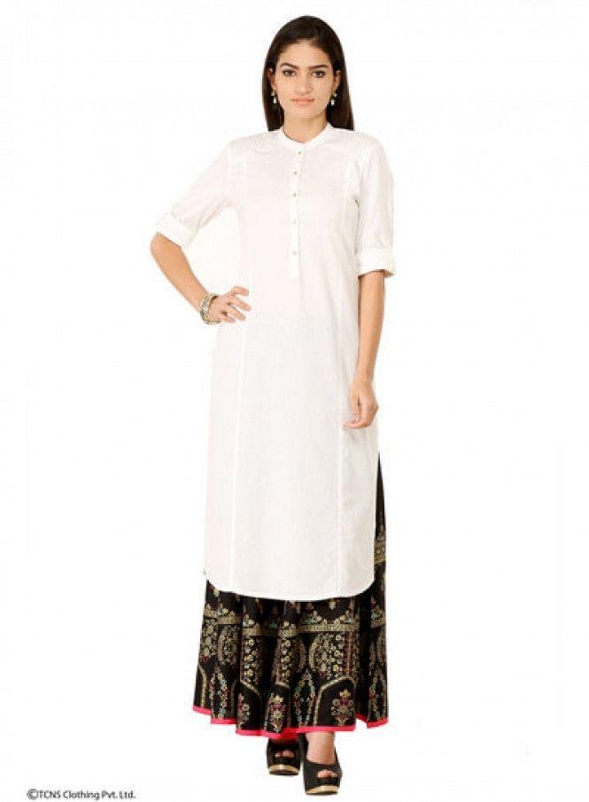 White 3/4 Sleeve kurta - wforwoman