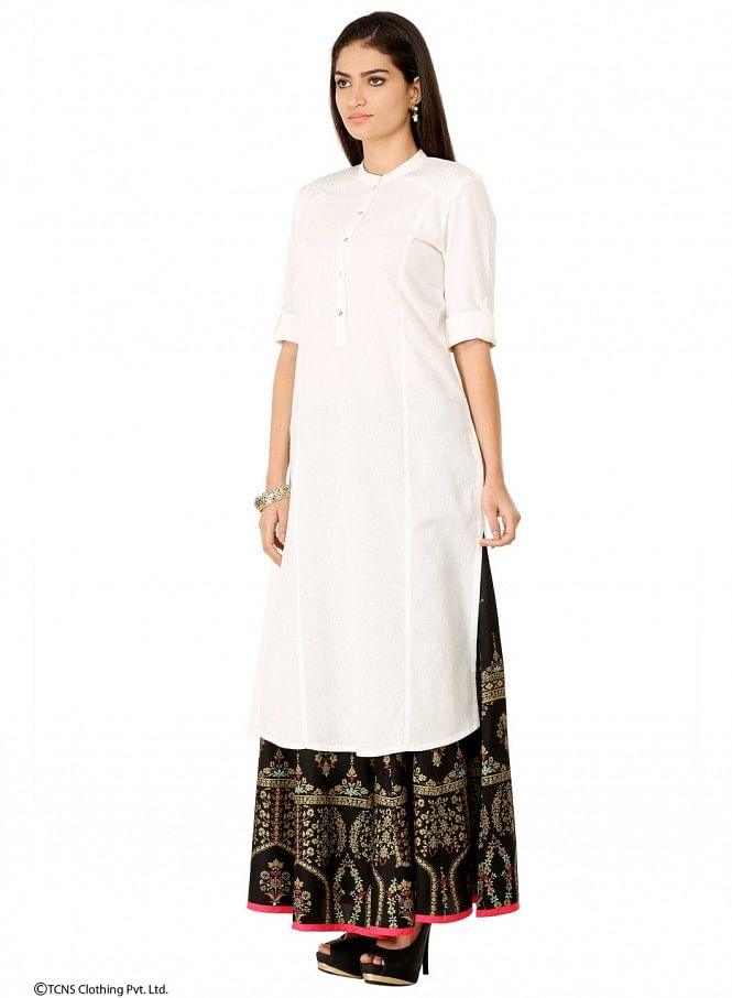 White 3/4 Sleeve kurta - wforwoman