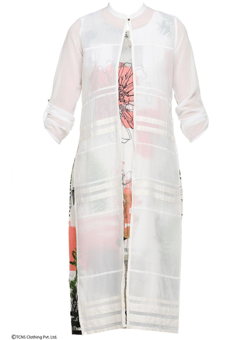 White Printed 3/4 Sleeve kurta - wforwoman