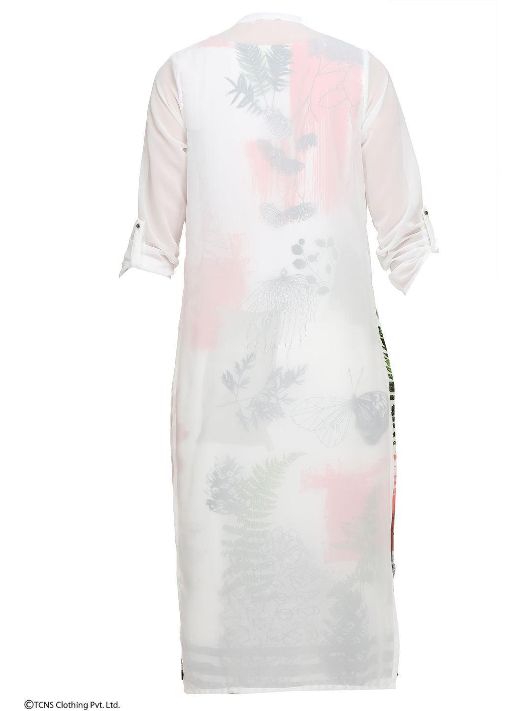 White Printed 3/4 Sleeve kurta - wforwoman