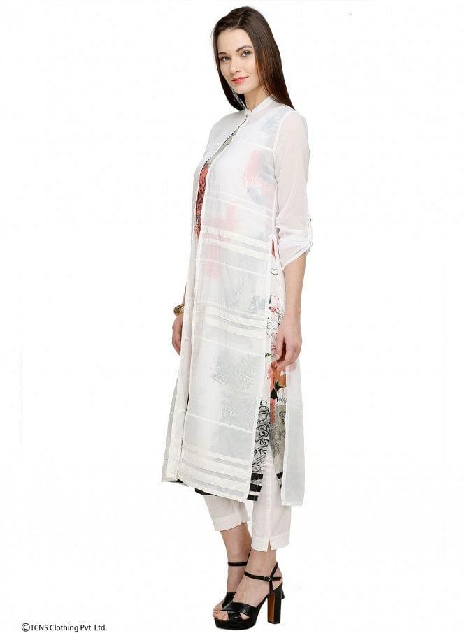 White Printed 3/4 Sleeve kurta - wforwoman