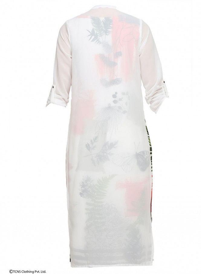 White Printed 3/4 Sleeve kurta - wforwoman