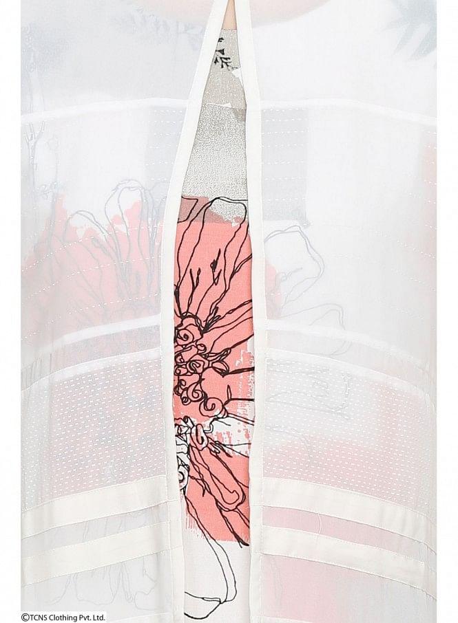 White Printed 3/4 Sleeve kurta - wforwoman