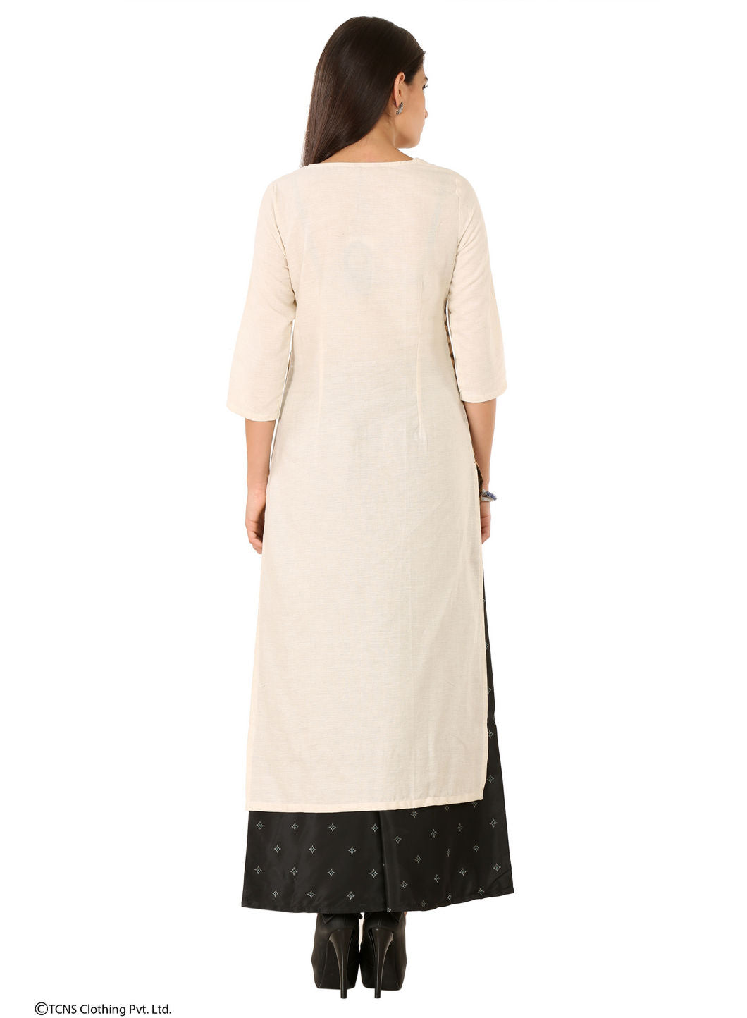 Off-White Printed 3/4 Sleeve kurta