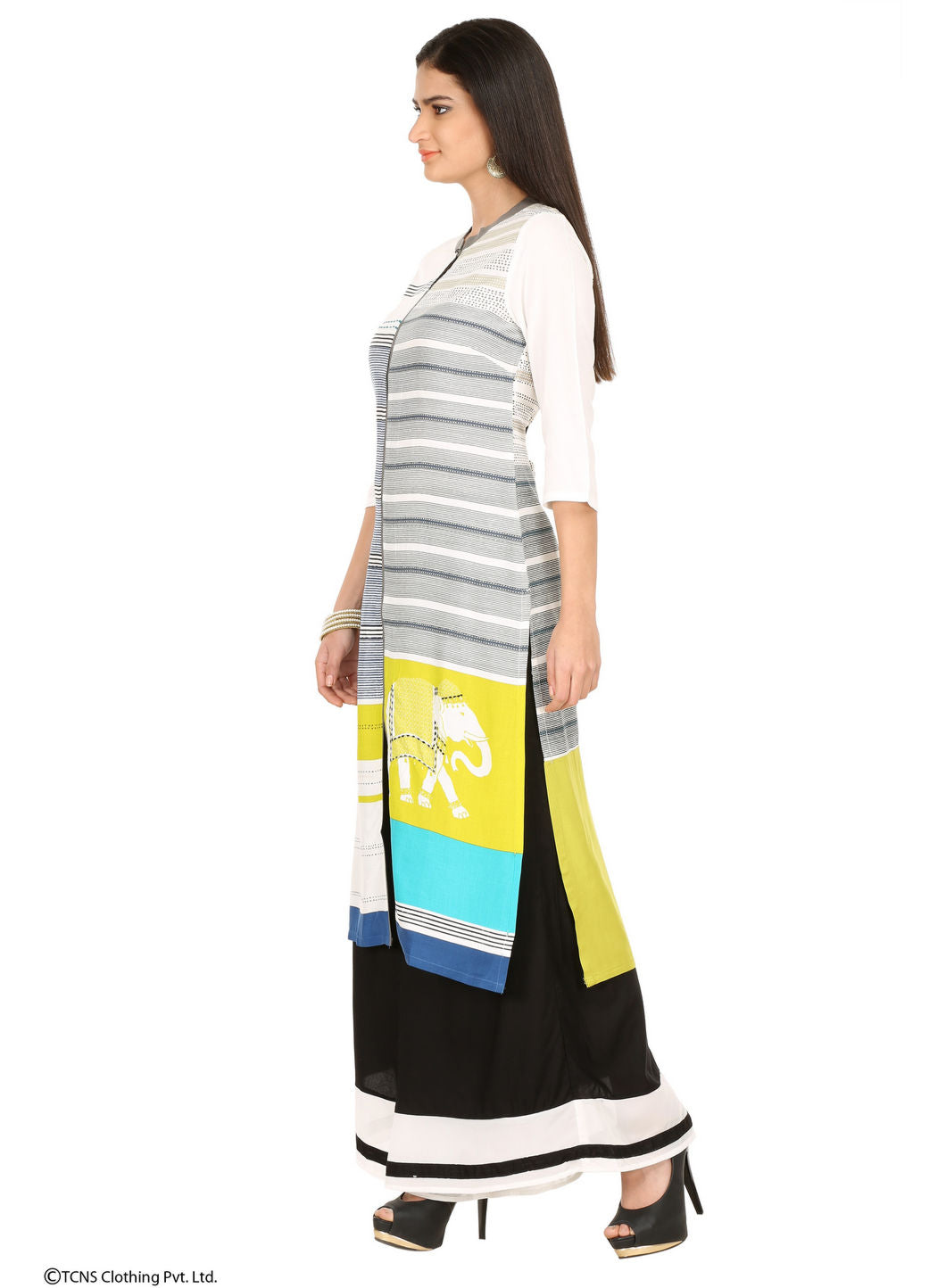 White Printed 3/4 Sleeve kurta