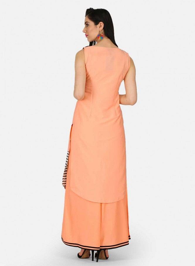 White & Orange Printed kurta - wforwoman