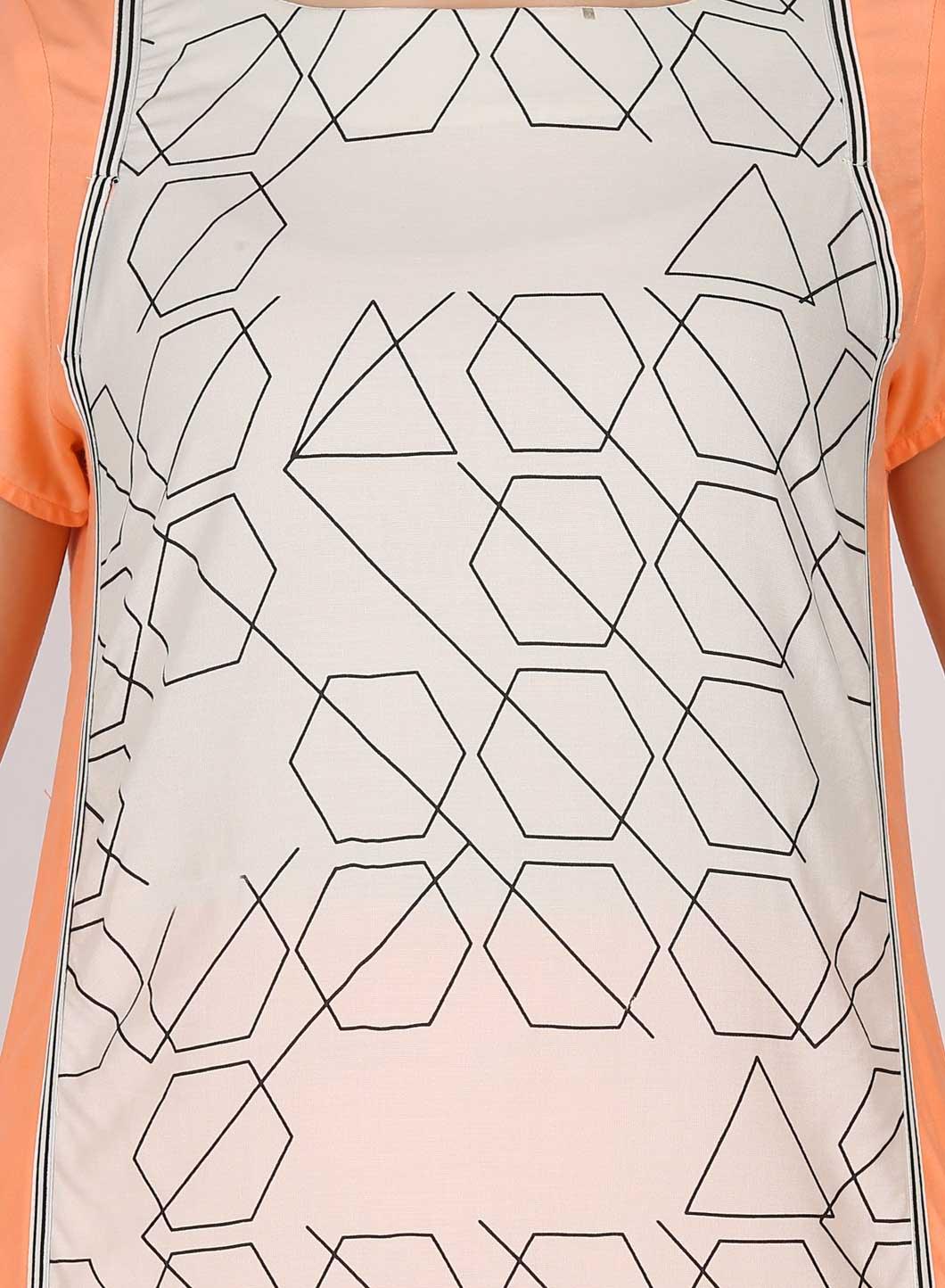 Orange & White Printed kurta - wforwoman