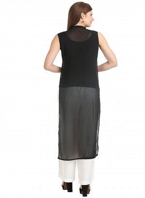 White & Black Sleeveless Printed Gillet - wforwoman