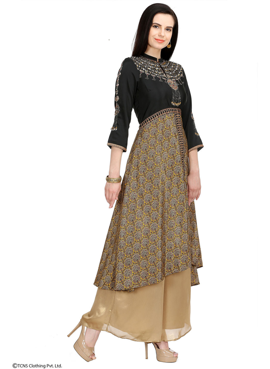Black Embellished 3/4 Sleeve kurta
