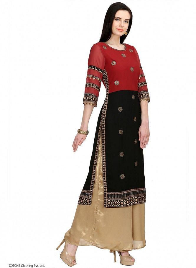 Red Printed 3/4 Sleeve kurta - wforwoman