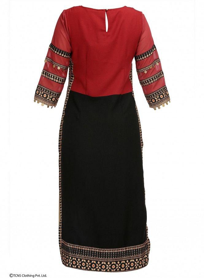 Red Printed 3/4 Sleeve kurta - wforwoman
