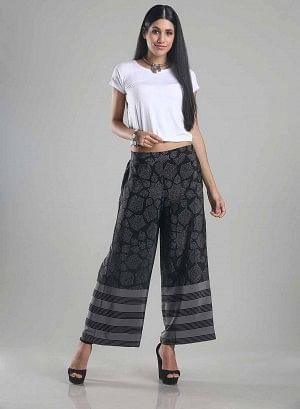 Black & Grey Printed Palazzos - wforwoman