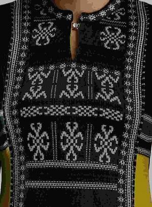 Black & Green Woollen Mandarin Neck kurta