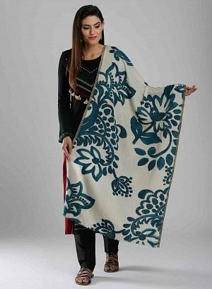 White & Blue Printed Winter Stole